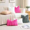 OTOSTAR Hot Pink Faux Rabbit Fur Throw Pillow Cover 18x18 Inch Soft Cozy Plush Striped Pillowcase Cushion Cover with Velvet Back for Sofa Couch Bed Living Room