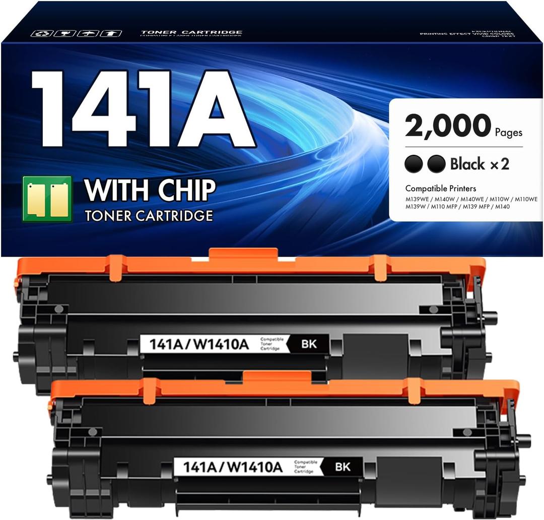 141A Toner Cartridge Black 2-Pack with Chip Compatible for HP 141A W1410A Replacement for HP LaserJet MFP M139we M140w M140we M110w M110we M139w M110 MFP M139 MFP M140 Series Printer Ink High Capacity