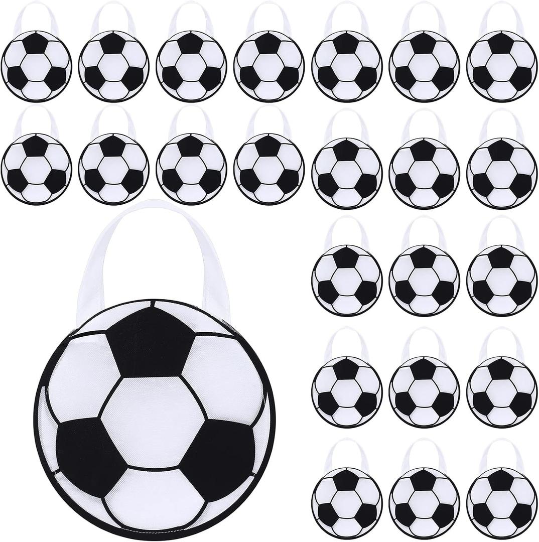 Shihanee 24 Pcs Soccer Party Favor Bags Ball Themed Party Goody Candy Bags Sport Game Treat Handbags Soccer Non Woven Gift Handbags for Sport Theme Supplies