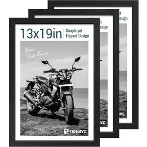 Black 13x19 Picture Frame - 3 Pack, Solid Wood Poster Frame, HD Tempered Glass, Room, Office, Gallery, Studio, and Hallway Decor - Wall Hanging