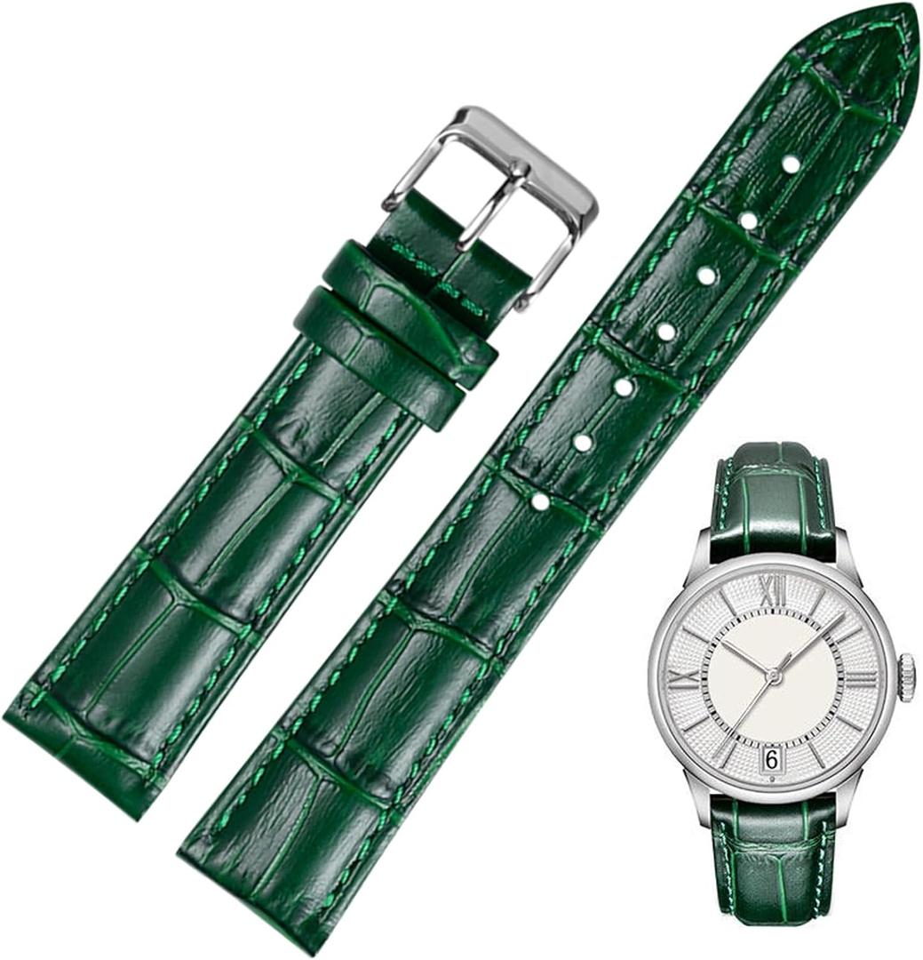 Leather Watch Bands 12mm to 24mm Handmade Genuine Calfskin Watch Strap, Quick Release Classic Business Embossed Alligator Crocodile Pattern Leather Replacement Band for Men Women (16mm, Green-Silver Buckle)