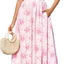 URYIAO Floral Corset Maxi Dress Lace Up Flowy Sundress Summer Wedding Guest Dresses for Women with Pockets (S)
