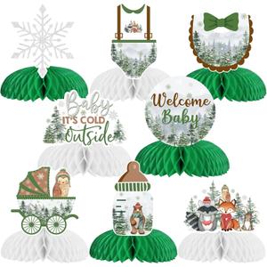 Jollyboom Winter Baby Shower Decorations, 8pcs Baby Its Cold Outside Honeycomb Centerpiece Welcome Baby Snowflake Table Centerpiece for Winter Woodland Jungle Forest Mountain Decoration Party