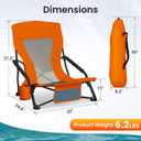Portable Folding Beach Chair for Adults - Lightweight Low Back Sling Chair with Cup Holder & Storage Pocket, 300lbs Capacity Camping Chair for Outdoor, Lawn (Bright Orange, 2 pcs)