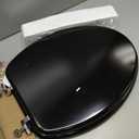 Deewow Black Elongated Toilet Seat, Heavy Duty Wood Toilet Seat with Baked Enamel Process, Suppor 400 lbs, Wooden Oval Toilet Lid with Chrome Hinges, Grip-Tight Bumpers, Easy Clean and Easy to Install