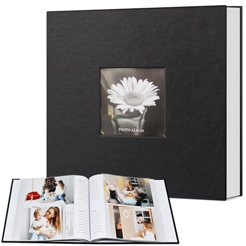 Popotop Photo Album 4x6 200 Photos with Writing Space, Leather Cover Album with Display Picture Window, Photo Book for Wedding Family Baby Gift