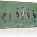 Large Vintage Heron Green Framed Canvas Wall Art,Crane Lake Wildlife Wall Decor,Minimalist Animals Art Prints,Nature Birds Landscape Artwork for Living Room,Bedroom,Farmhouse- 20''x40''x1
