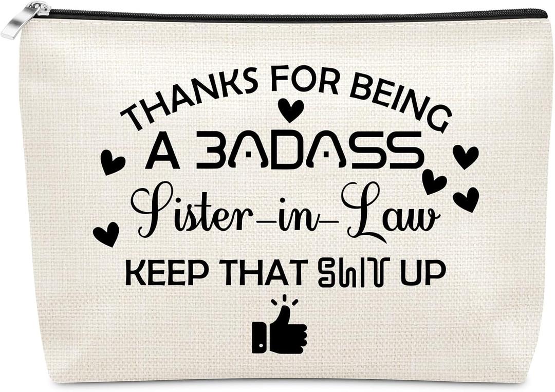 Birthday Gifts for Sister in Law Adult Makeup Bags Cosmetic Organizer Thank You for Being My Sister in Law Christmas Novelty Appreciation Present Travel Pouch
