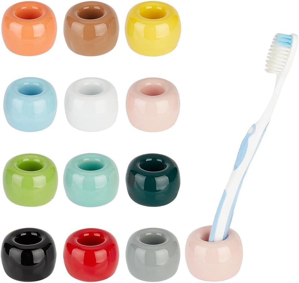 AHANDMAKER 12 pcs Small Mini Ceramic Toothbrush Holders Multi- Color Ceramics Handmade Bathroom Toothbrush Holders Sets Sleek Mini Ceramics Toothbrush Holder Stand for Bathroom Vanity Countertops