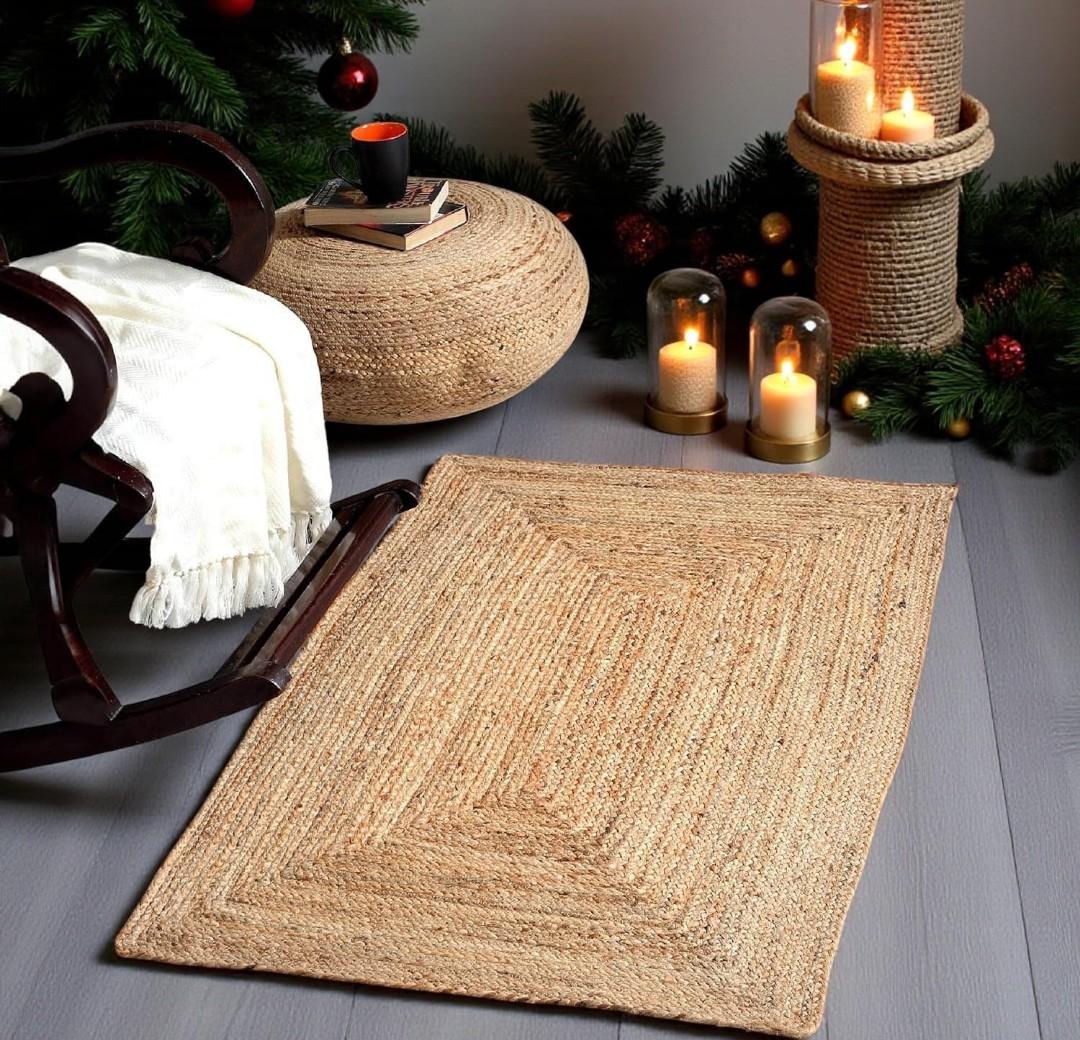 MDS Pack of 1 Handwoven Braided Jute Area Rug 2x3 Rectangular - 100% Natural Burlap Reversible Accent Rugs for Home Decor, Living Room, Doormat, Kitchen, Entryway Rug, Rustic, Farmhouse (2'x3')