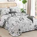Xruibed Quilt Set Queen Size 3 Pieces Grey Floral Quilt Sets Reversible Bedspreads Bedding Set Soft and Cozy Microfiber Lightweight Quilt Flower Plant Bed Coverlet Sets for All Season(Queen 96"x90")