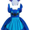 Hawaiian Costume for Girls Cartoon Mouse Tulle Dress with Headband (9-10 Years, Blue)