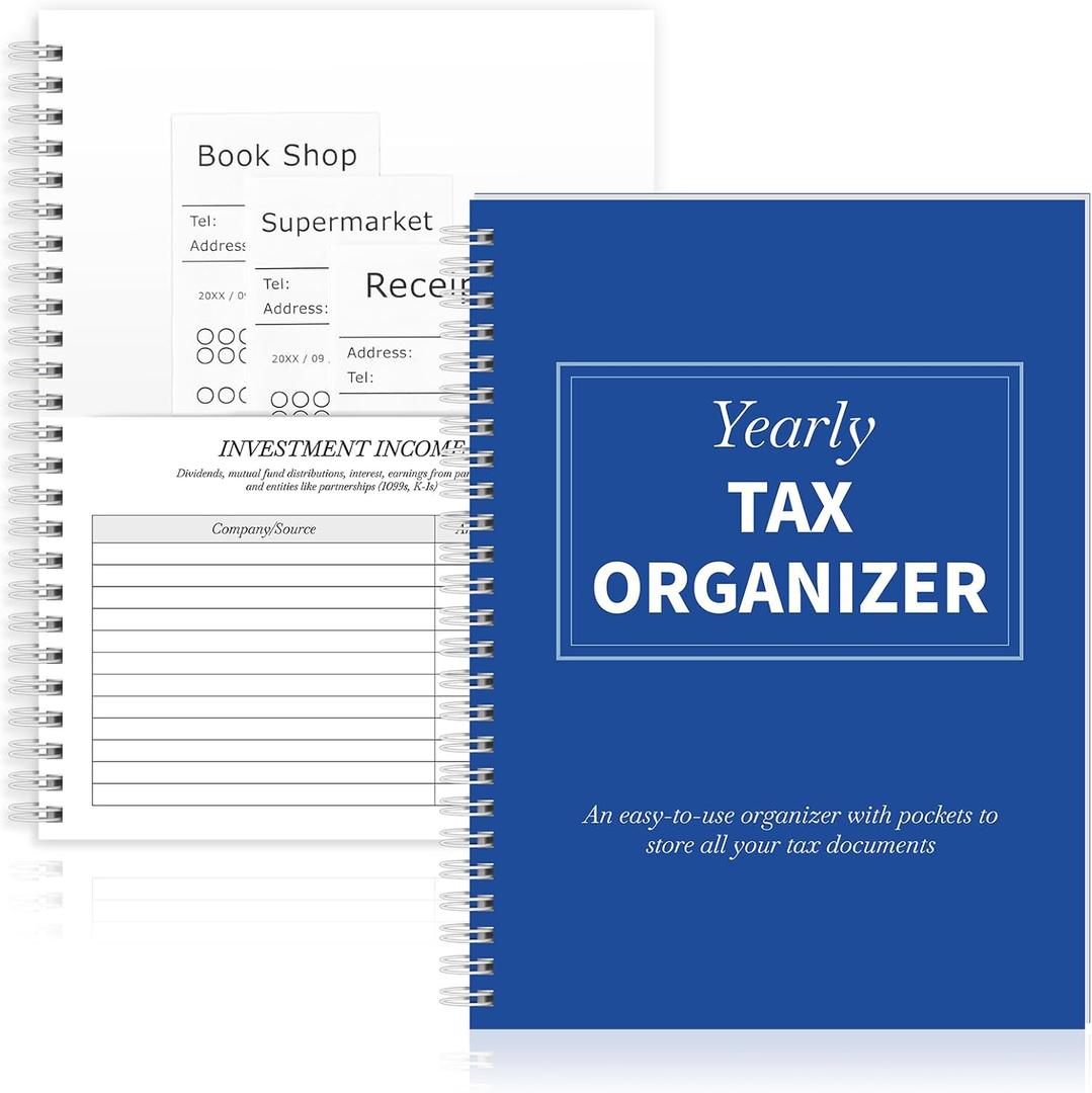 Faccito 1 Pack Yearly Tax Organizer 13" x 9.7" Tax Record Organizer with 12 Pockets Spiral Bound Income Folders Monthly Bill Receipt for Office Home Taxes