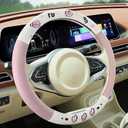 Steering Wheel Cover, Pink Cute Leather Steering Wheel Cover 14.5-15 Inch Non-Slip Breathable Microfiber Cars Steering Wheel Covers Men Women