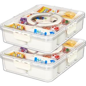 Snackle Box Container, Divided Serving Tray with Lid and Handle, Portable Big Snack Charcuterie Container, 8 Independent Compartments