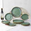 Henten Home Ceramic Dessert Plates, 8.5 Inch Salad Plate Set of 4, Porcelain Snack Serving Dishes for Cake, Kitchen, Microwave & Dishwasher Safe, Reactive Glaze (Green)