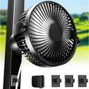 Magnetic Golf Cart Fan Rechargeable, 10000mAh Battery, 4-Speed Quiet Cruise Fan with LED Light, 360 Portable Rotation, Strong Magnet Base, USB-C, Compatible with EZGO Club Car YAMAHA, 1 PCS