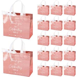 CHENGU 50 Pcs Rose Gold Gifts Bags Reusable Wedding Gifts Bag Thank You for Celebrating with Us Welcome Gift Bag Birthday Glossy Tote Bags with Ribbon for Hotel Guest Bachelorette Party Bridal Shower