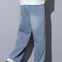 Baggy Jeans for Men Y2K Streetwear Vintage Wide Leg Trousers (Blue, L)