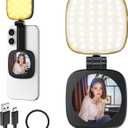 Magnetic Selfie Light for Phone: 5 Led Mode with Mirror Compatible for iPhone & Android - Rechargeable Portable Fill Light for Photography/Video Recording/Conference/Vlog/Makeup (Black)