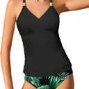 NECIOUS Girls Swimsuit 2 Piece Bathing Suit Halterneck Ruched Tankini Sets Printed Girls' Swimwear, 9-10 Years