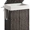 SONGMICS Laundry Hamper with Lid, 23.8 Gallon (90 L) Synthetic Rattan Clothes Laundry Basket with Lid and Handles, Foldable, Removable Liner, Chestnut Brown ULCB051K02