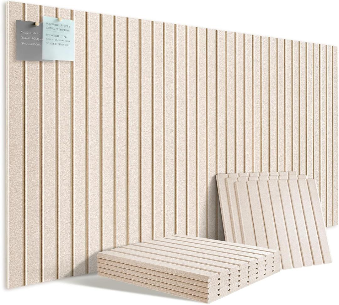 Large Felt Bulletin Board for Wall, 8 Pack Felt Board Tiles, 48'' x 24'' Modular Pin Board with Adhesive Tabs, High-Density Sound-Absorbing Felt Wall Organizer for Home Office, Light Tan (Light Tan)