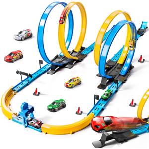 Car Race Track Sets for Kids 3 4 5 6 7 8 9 Years Old - Toy Car Track Set for Boys 3-5 6-8 8-12, Competitive Racing Game with 4 Small Cars, Boys Toy, Gifts Toys Cars for Toddlers Girls 3-8