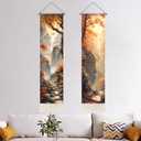 2 Pcs Mountain Tapestry,Mountain River Long Vertical Tapestry Wall Hanging,Traditional Ink Painting Wall Art,Zen Aesthetic Wall Hanging for Living Room Bedroom Decor (51x13 Inch, Landscape)