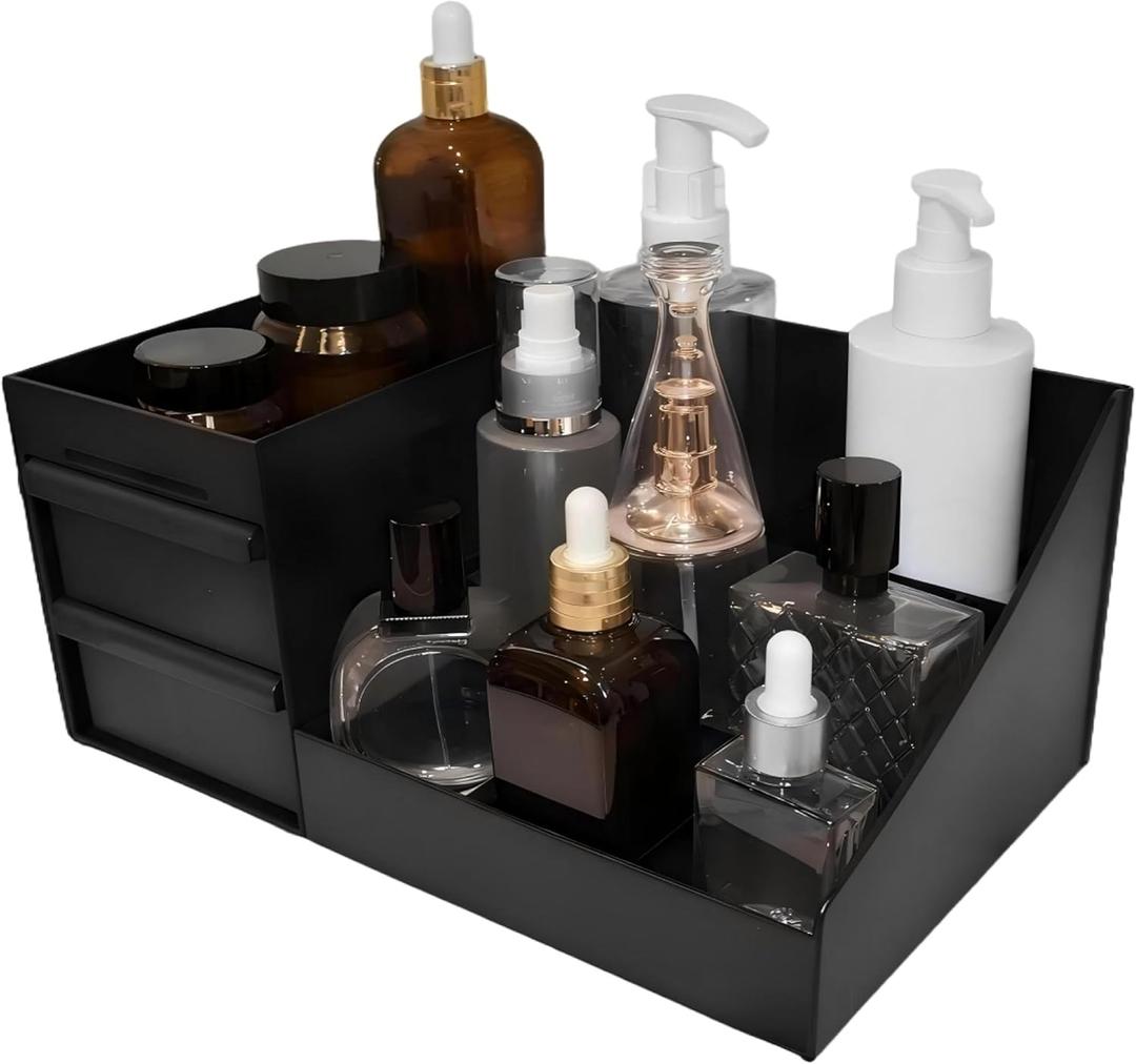 Cologne Organizer for Men with Drawer,Black Cologne Stand Shelf,Perfume Organizer,Bathroom Vanity Counter Organizers and Storage,Bedroom Essentials,Room Decor for Men