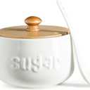 LYEOBOH Sugar Bowl with Lid and Spoon,17 OZ Sugar Jar, Ceramic Jar with Lid, Sugar Container for Coffee Bar, Sugar Bowls for Countertop, Azucarera for Farmhouse Home and Kitchen, White