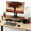Dual Monitor Stand Riser Acacia Wood, Wooden Desk Monitor Riser for 2 Monitors Supports for Monitor, Printer, Heavy TV Riser up to 130 lbs