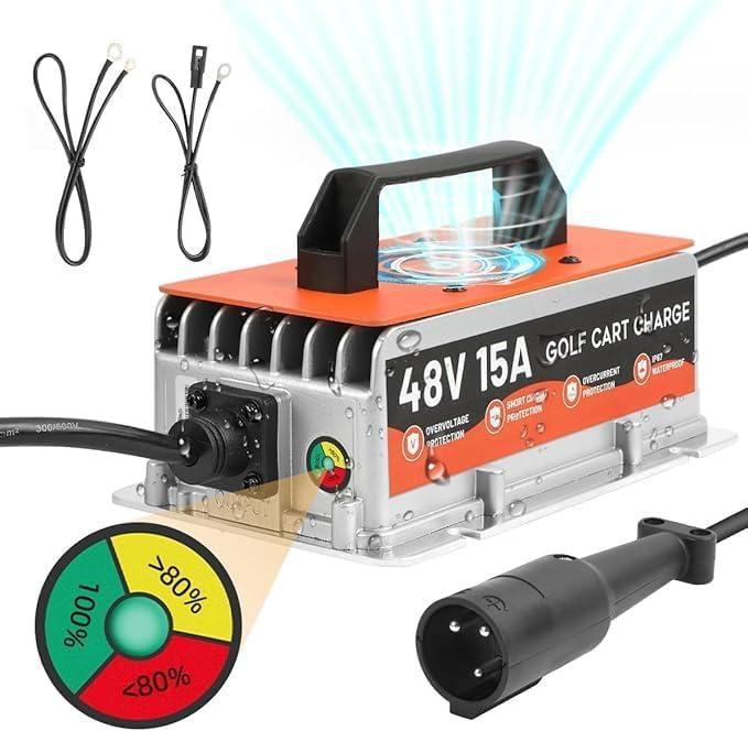 Club Car Charger 48 Volt, 900W 15AMP 48v Club Car Battery Charger, IP67 Waterproof, Fully Automatic Golf Cart Charger 48 Volt Club Car Precedent & DS Lead Acid Battery Charger with 16Ft Cable