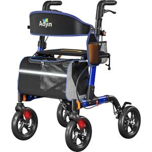 Walkers for Seniors, Rollator Walker with Seat, 350 lb Weight Capacity, 18" Big Seat, 8" All-Terrain Wheels, 6-Level Adjustable Height, Lightweight Aluminum Frame Rollator Walkers for Seniors (Blue)