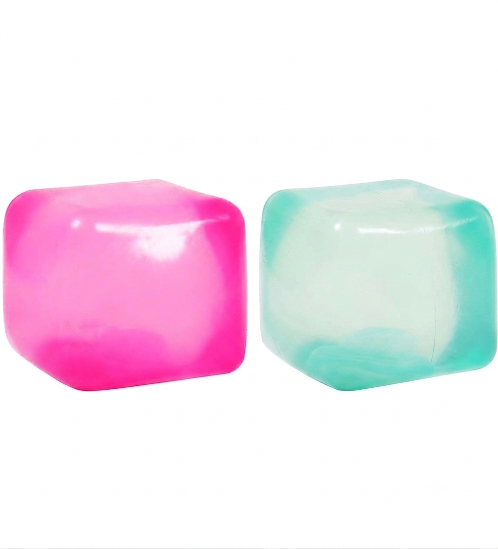 2 Pcs Stress Cube Bulk 2 Inch Swirl Ice Cube Stress Balls for Adults Anxiety Relief Soft Squeeze Sensory Square Ball for ADHD Prizes Goodie Bag Stuffers Party Favors (Pink, Deep Green)