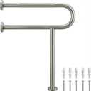26 Inch Toilet Grab Bar with Leg for Bathroom, Wall & Floor Mounted Stainless Steel Handicap Grab Bar, Brushed Nickel Anti-Slip Knurled Grip, Safety Rail for Elderly, Disabled and Pregnant