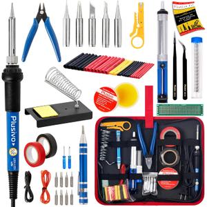 Soldering Iron Kit, 60W Soldering Iron, 5 Soldering Iron Tips, 21-in-1 Adjustable Temperature, Solder Wire, Stand, Desoldering Pump, Soldering Welding Iron Kit for Electronics Hobby DIY 110V US Plug
