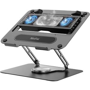 Metfut Laptop Cooling Pad with Detachable Fan & Cooler, Adjustable Height & Angle, 360 Rotation Base, Ultra-Quiet, Carbon Steel Framework for MacBook, ASUS, Dell 10-16 Laptop for Tablet, DJ Mixer (Black)