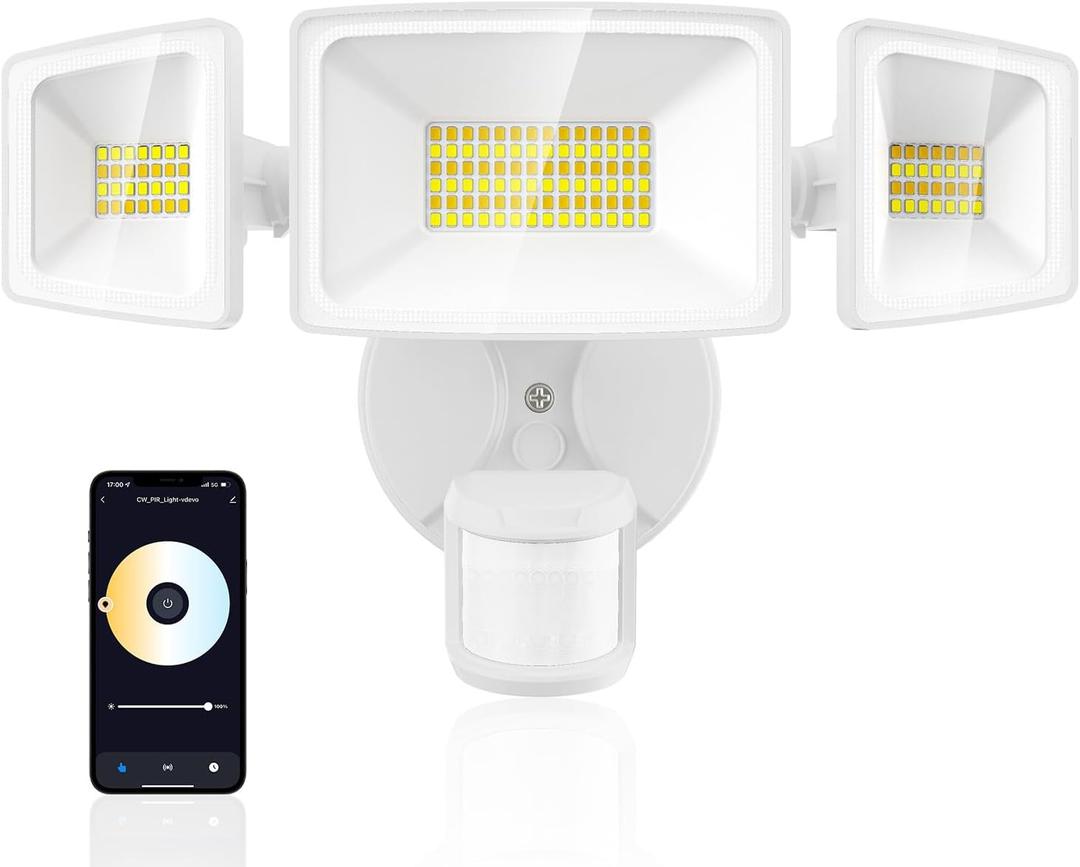 Onforu 65W Smart LED Security Lights Motion Sensor Light Outdoor, 5500LM, 2500K-6500K, APP Control, WiFi Alexa Flood Light Motion Detector with Adjustable 3 Head, IP65 Wall Light for Yard, Garage (White)