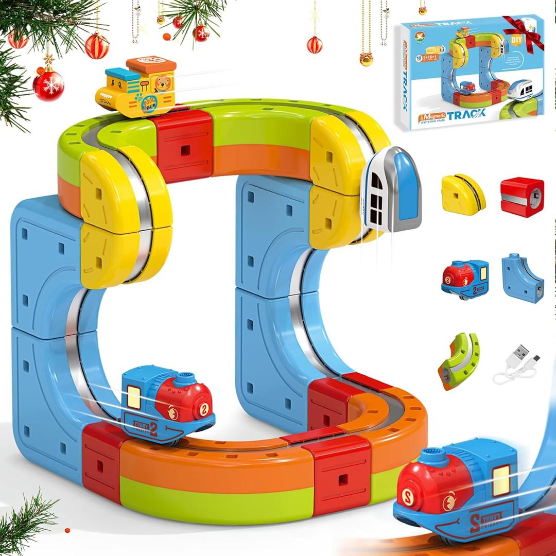 Flexible Magnetic DIY Electric Train Track Set for Toddlers 3+, 18 PCS Anti-Jam Magnetic Tracks, USB-Powered STEM Educational Toy Gift