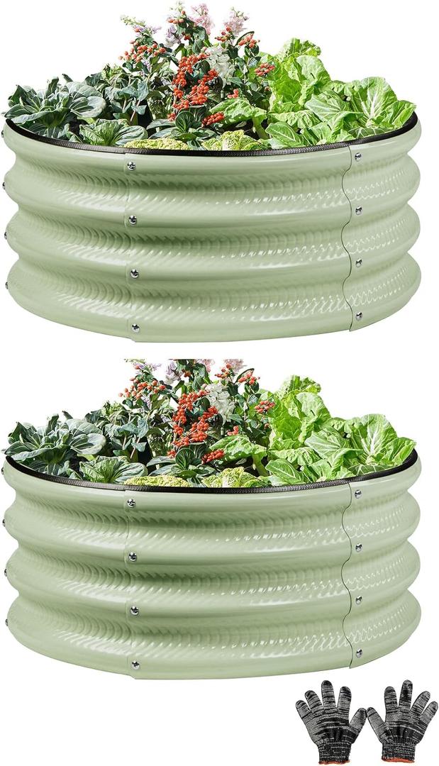 Gartist 2 pcs 221 ft Round Metal Raised Garden Bed, Light Green Galvanized Outdoor Planter Box for Vegetables, Fruits, Flowers & Herbs