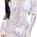 HUUSA Women's Sheer Cover Up Dress Sexy Swimwear Mesh Bikini Long Sleeve See Through Resort Wear 2025 Trendy (XL)