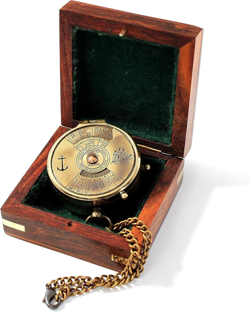 Pocket Calendar Compass – Engraved Brass Nautical Compass for Camping, Travel, Boating, and Home Decor – Gifts for Kids, Teens & Family