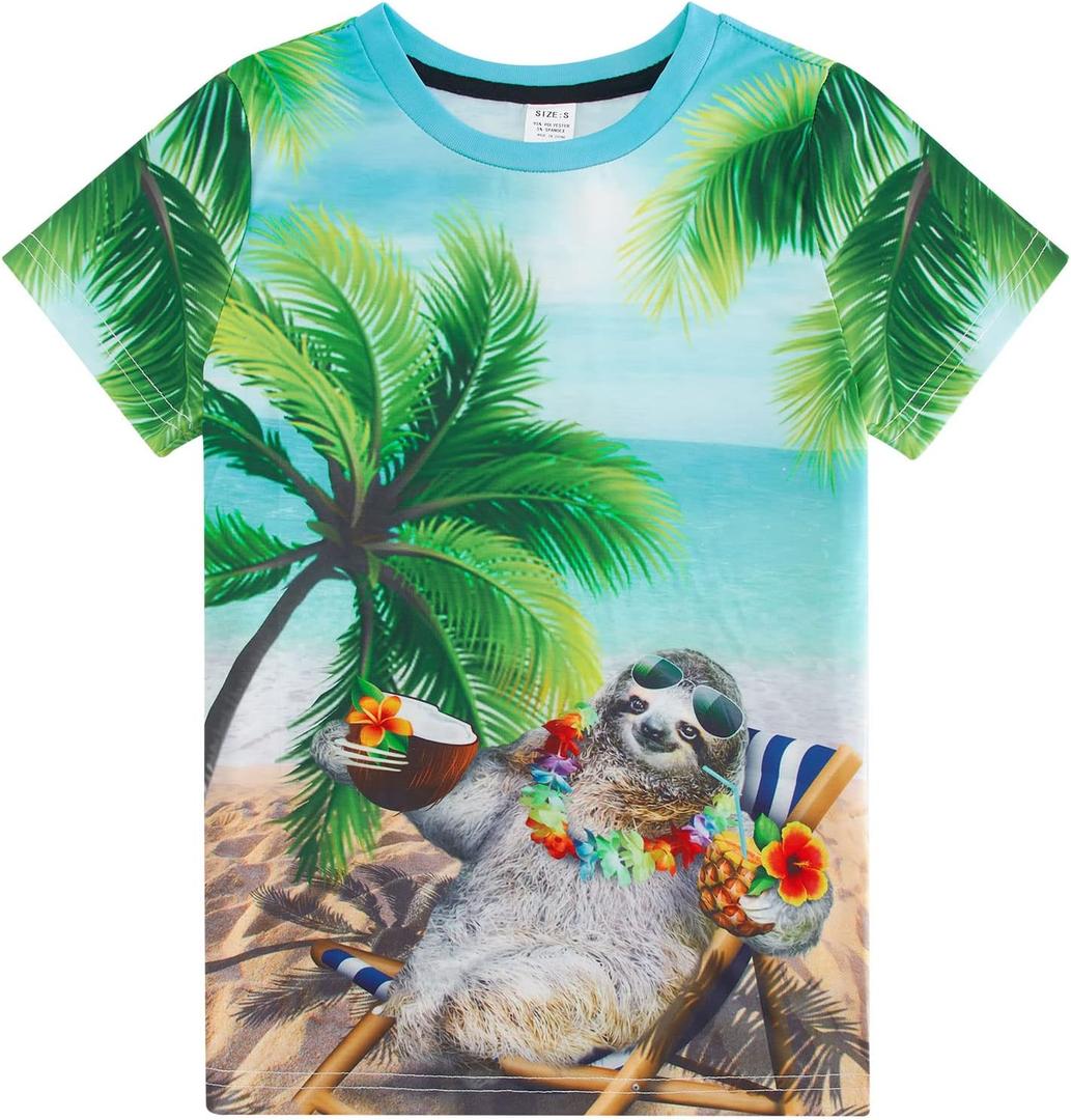 RAISEVERN Boys Girls 3D Graphic Printed T-Shirts Short Sleeve Summer tees for 4-14 Years (S)