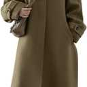 chouyatou Women's Winter Hidden Single Breasted Wool Coat Raglan Sleeve Business Long Wool Overcoat (XX-Large, Dark Khaki)