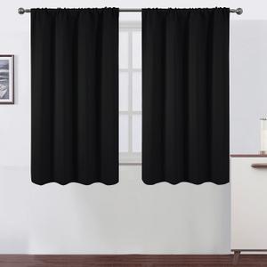 Satin Black Curtain,Size 42 x 46, 2 Pack