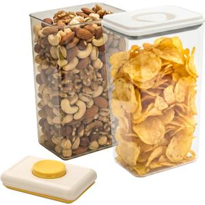 2 Pack Food Storage Containers with Lids, Chip Containers for Pantry, 3.2L and 2.6L Extra Large Capacity, with Airtight and Twist Lock Lids, Clear Plastic Canister for Pantry Organization