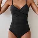 Eomenie One Piece Swimsuit for Women Tummy Control Ruched Bathing Suit Tie Back Slimming Swimsuit (S)