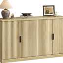 VASAGLE MAXE Collection - Buffet Cabinet, Fluted Console Cabinet, Sideboard with Adjustable Shelves, Mid Century Modern Buffet Table, 15.8 x 58.3 x 31.5 Inches, Oak Beige UBBK382Y01S
