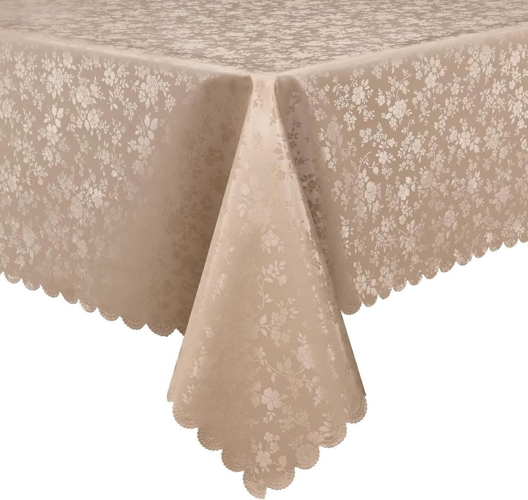 Smiry Rectangle Table Cloth, Waterproof Heavy Duty Vinyl Tablecloths, Wipeable Washable Table Cover for Kitchen and Dining Room (Khaki, 60" X 102")